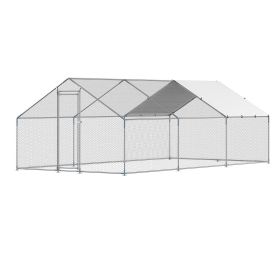Metal Chicken Coop 9.8x19.6x6.5 ft Walk-in Chicken Run with Cover Spire Roof