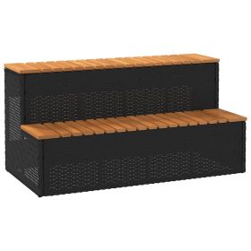Hot Tub Step Black 39.4"x19.7"x19.9" Poly Rattan and Solid Acacia