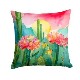 Arizona Saguaro Cactus Blossom in Watercolor Throw Pillow Machine Washable, Indoor Outdoor Decorative Pillow for Couch, Bed or Patio, 14Hx14W