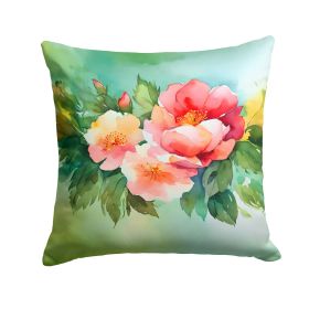 Georgia Cherokee Rose in Watercolor Throw Pillow Machine Washable, Indoor Outdoor Decorative Pillow for Couch, Bed or Patio, 14Hx14W